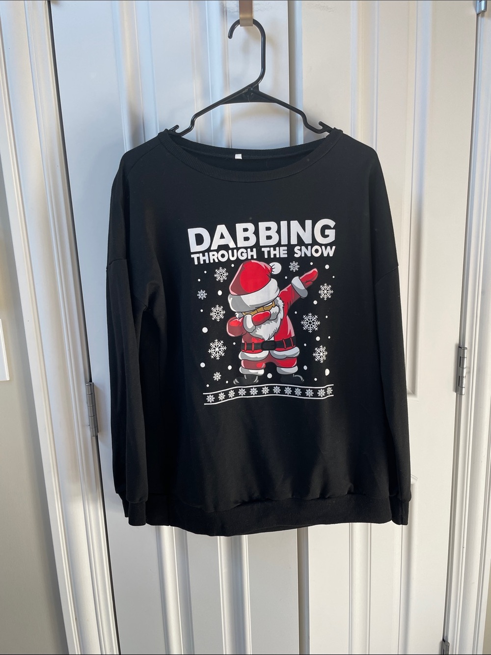 Women’s Black 'Dabbing Through the Snow' Crewneck Sweatshirt with one side zip